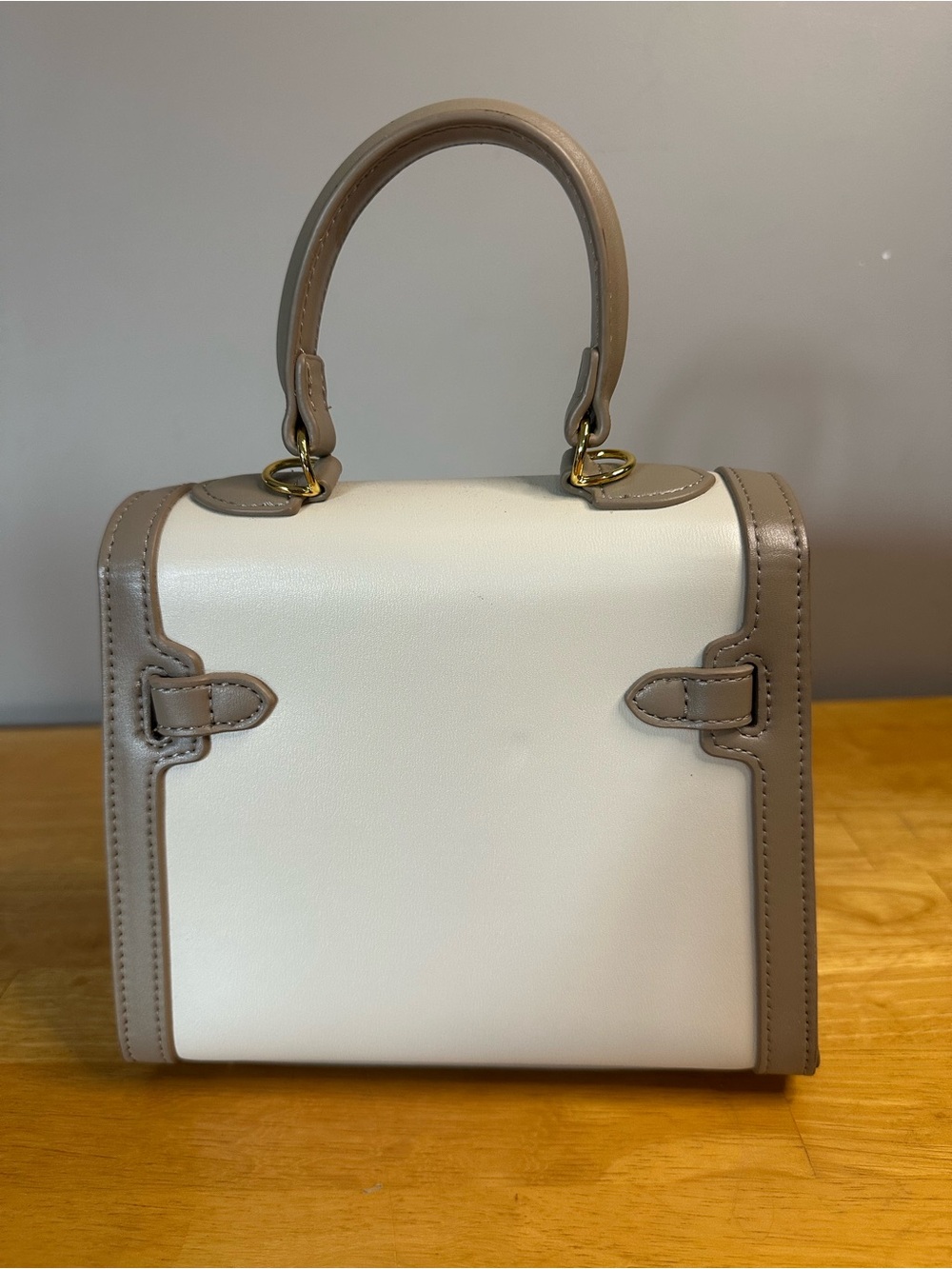 Classy Kelly Style Two-Tone Top Handle Bag – Beige & Taupe - Picture 2 of 8